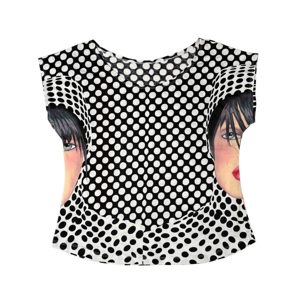 polka dot split face graphic top
